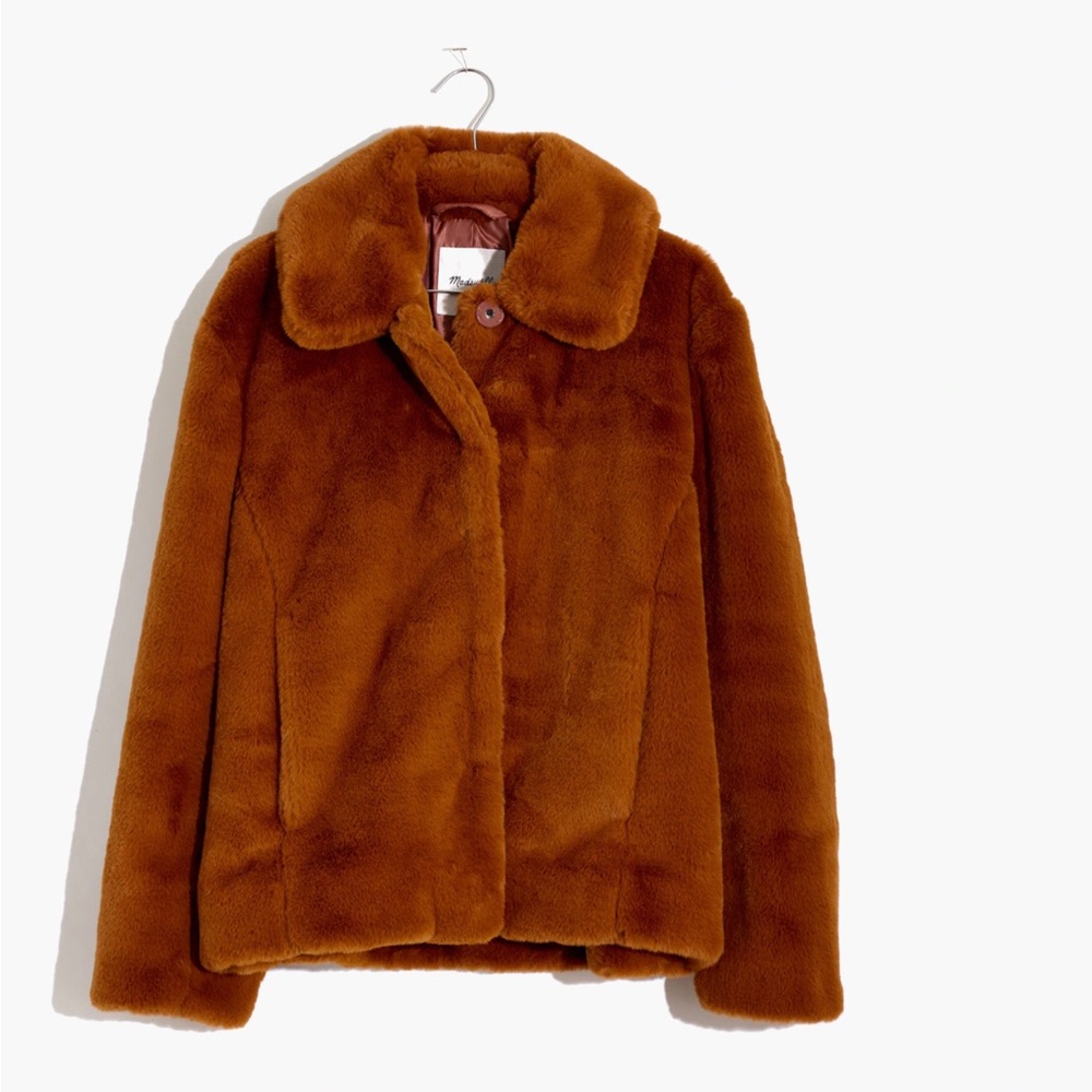 Madewell Teddy Plush Faux-Fur Golden Pecan Brown Coat Women’s NWT XS